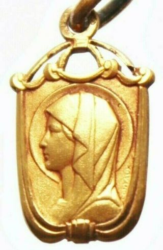 Antique French Religious Art Nouveau Pendant Blessed Mary By Contaux