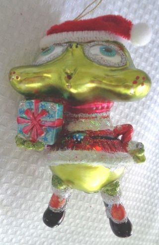 Et Frogman Frog Froggie Toad Christmas Ornament Glass Blown Lime Green 4 1/2 "