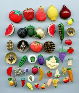 45 Vintage Buttons With A Theme Of Fruits And Vegetables Different Varieties