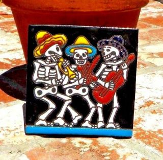Day Of The Dead Mariachi Band Tile 4 In X 4 In Talavera In Mexico