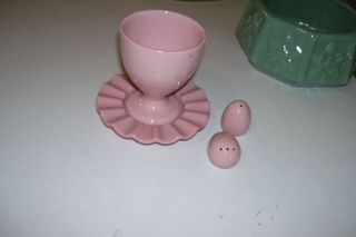 Vintage Pink Egg Cup W/underplate & Matching S&p By De Anza Porcelain - California