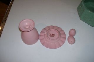 Vintage PINK EGG CUP w/Underplate & Matching S&P by De Anza Porcelain - California 3