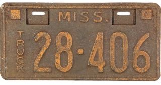 1935 Mississippi Truck License Plate 28 - 406 Locking Tab Type All Nr