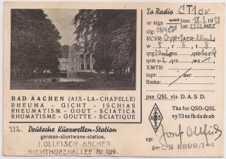 Le3899/i Qsl Radio Card Deutsche 1938 Germany - Bad Aachen To Porto Ct1cv