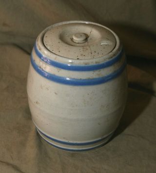 Antique Salt Glazed Blue Banded Stoneware Tobacco Jar Humidor 9th District Va 50