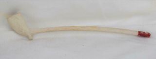 Vintage Antique 8 1/2 " Long White Clay Smoking Pipe W/red End