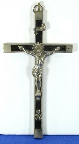 German Inlaid Pectoral Crucifix Skull And Crossbones Crown Of Thorns 6 " Germany