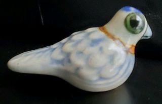 Ken Edwards Bird Signed KE Blue Tonala Mexico Figurine Small Mexican Pottery 3 