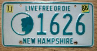 Single Hampshire License Plate - 1988 - 1626 - Live Of Die