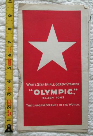 1912 White Star Line Rms Olympic Fold - Out Deck Plan - Rare - 