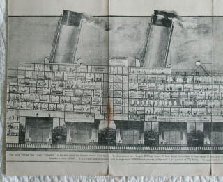 1912 White Star Line RMS Olympic fold - out deck plan - Rare - ' AS - IS ' incomplete 5