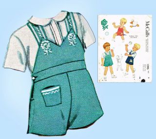 1940s Vintage Mccall Sewing Pattern 1395 Toddler Boys Ducky Romper & Blouse Sz 2
