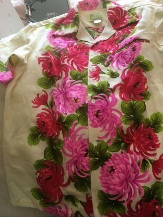 Vintage Ui - Maikai Hawaiian Shirt Barkcloth And Flowers Sz M