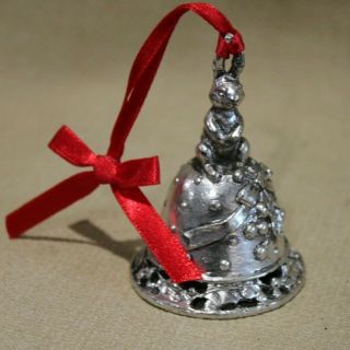 1998 Arthur Court Bunny Rabbit Pewter Bell Christmas Ornament