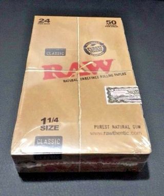 Authentic Raw Classic 1 1/4 " Rolling Papers 24 Packs Of 50