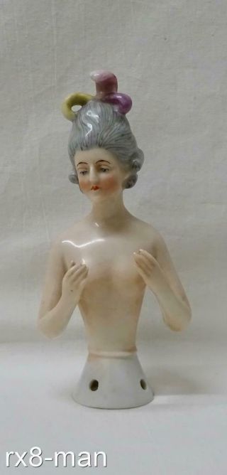 Rare Antique Goebel Large Nude Porcelain Half Doll Pin Cushion Figurine