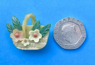 A Vintage Marion Weeber Celluloid Button,  Basket of Flowers 2