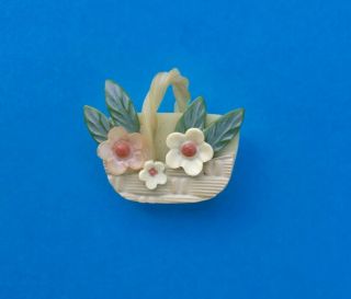 A Vintage Marion Weeber Celluloid Button,  Basket of Flowers 3