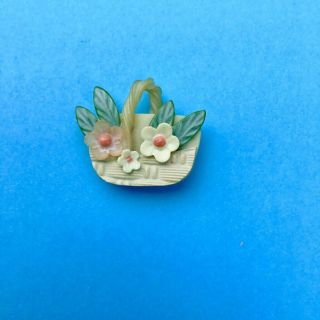 A Vintage Marion Weeber Celluloid Button,  Basket of Flowers 5