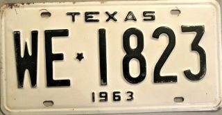 Texas Vintage License Plate We - 1823 From 1963 Black White Embossed With Star