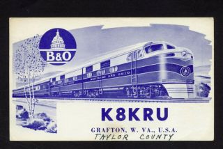 U.  S.  Qsl Card Grafton W.  Va.  K8kru W/illustrated B&o Train Cds Grafton,  Wv 1966
