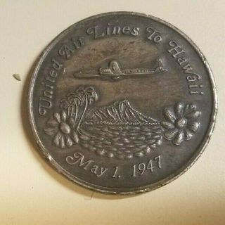 Vintage United Airlines Hawaii 25th Anniversary Coin Hawaiian Services 1947 - 1972