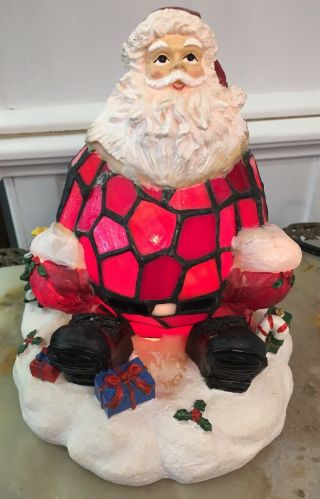 Vintage 7.  5” Tall Stained Glass Santa Claus Night Light / Table Lamp