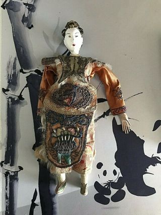 Antique Chinese Opera Doll In Embroidrred Silk Clothing.