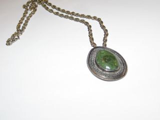 Sterling Silver Green Pendant With Clasp And Necklace Made Israel 925