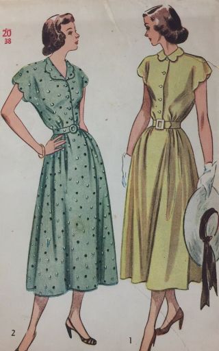 1940’s Simplicity Vtg Sewing Dress Pattern 2473 Size 20 Bust 38 Factory Folded