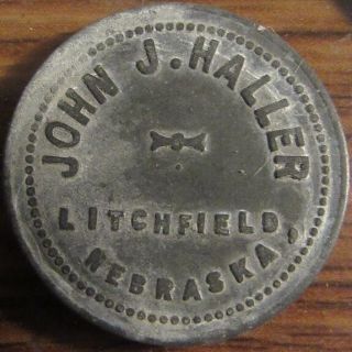 Vintage John J.  Haller Litchfield,  Ne 5c Zinc Trade Token - Nebr.  Nebraska