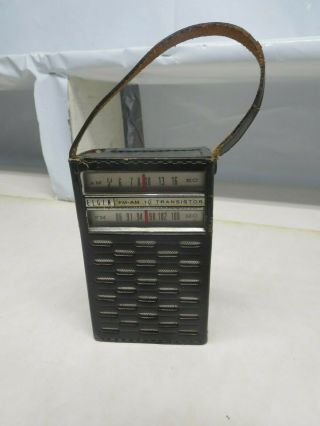 Vintage Elgin Transistor 10 Radio With Leather Cas Model R - 1300 Am & Fm Bands
