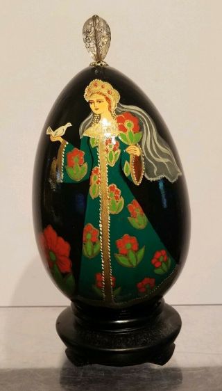 Vintage Russian Hand painted Lacquer Egg.  With Stand.  NR 3
