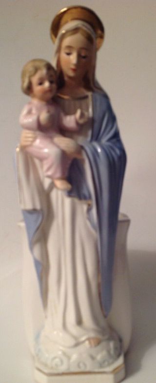Vase Lefton Virgin Mary & Baby Jesus Madonna Ceramic Planter Vintage