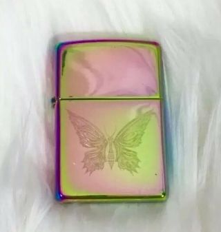 2006 Zippo Laser Etched Butterfly Rainbow Spectrum Flip Top Cigarette Lighter