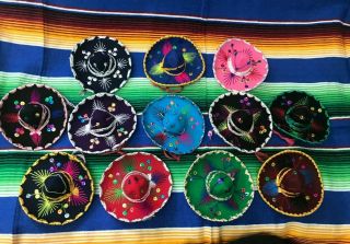 Set Of 12 Mexican Mini Charro Hats,  Party Favors,  Decorations,  Sombrero,  Mariachi