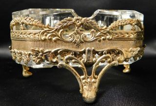 Vintage ORMOLU Style Cut Glass and Footed Brass Filegree Ashtray or Trinket 4