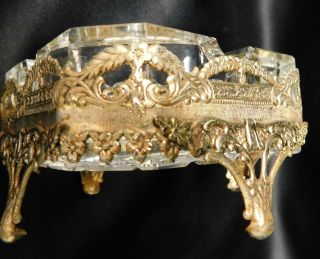 Vintage ORMOLU Style Cut Glass and Footed Brass Filegree Ashtray or Trinket 5