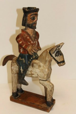 Very Old Antique Hand Carved Wooden Mexican Folk Art,  Don Quixote On Horse