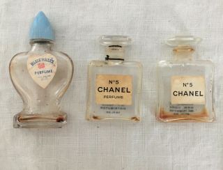3 Vintage Miniature Perfumes Bottles Chanel 5 And Blue Waltz - Empty