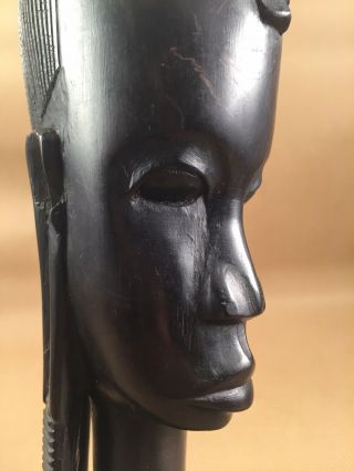 African Female Bust Tribal Art Sculpture Ebony Wood Hand Carved Feature Details