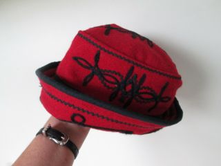 Hand Woven Red Guatemalen Hat Wool Lined Folk Art Bucket Style Solola M Mayan
