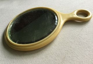 Small Vintage Art Deco Celluloid Beveled Hand Mirror - Monogrammed " Kes " 7 3/8 "
