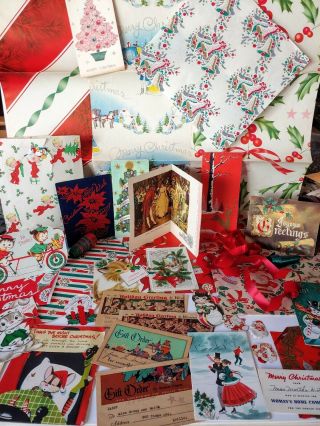 Vintage Christmas Paper,  Cards,  Ribbon,  Telegram,  Dennison,  Postcards,