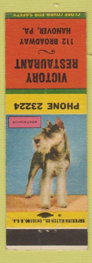 Matchbook Cover - Victory Restaurant Hanover Pa Schnauzer