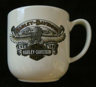 Harley Davidson Off White Ceramic Coffee Mug Rare Design 2007 Euc