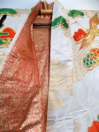 Vintage Long White Handmade Silk Colorful Japanese Kimono Robe Ceremonial 3