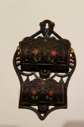 Antique Wilton Double Wall Pocket Match Holder Cast Iron Hand Painted Colorful