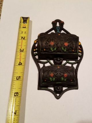 Antique WILTON DOUBLE WALL POCKET MATCH HOLDER Cast Iron Hand Painted Colorful 5