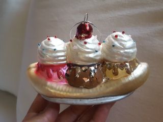 Banana Split Dessert Blown Glass Christmas Ornament Ice Cream Tree Decoration